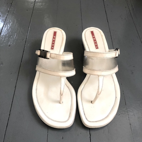 White Prada Sandals - Picture 1 of 9
